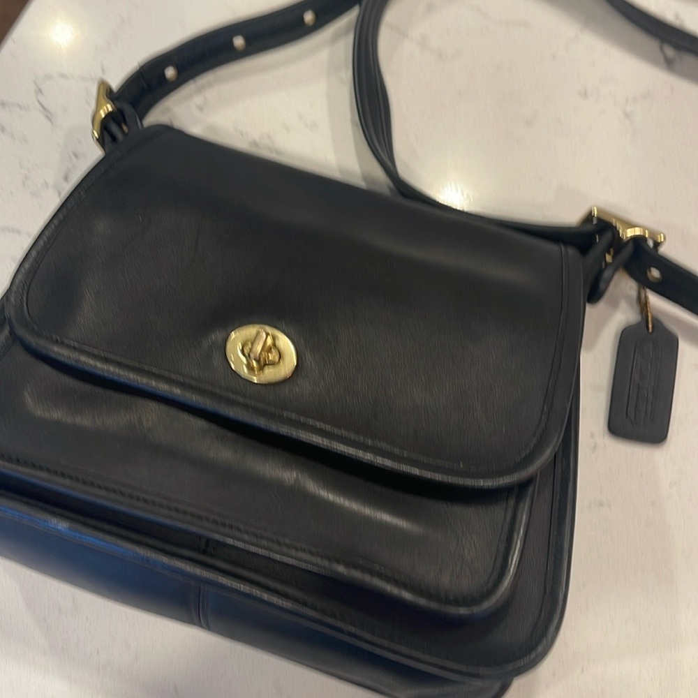 Vintage Coach Legacy Rambler Black Leather Crossbody Bag with Gold Hardware